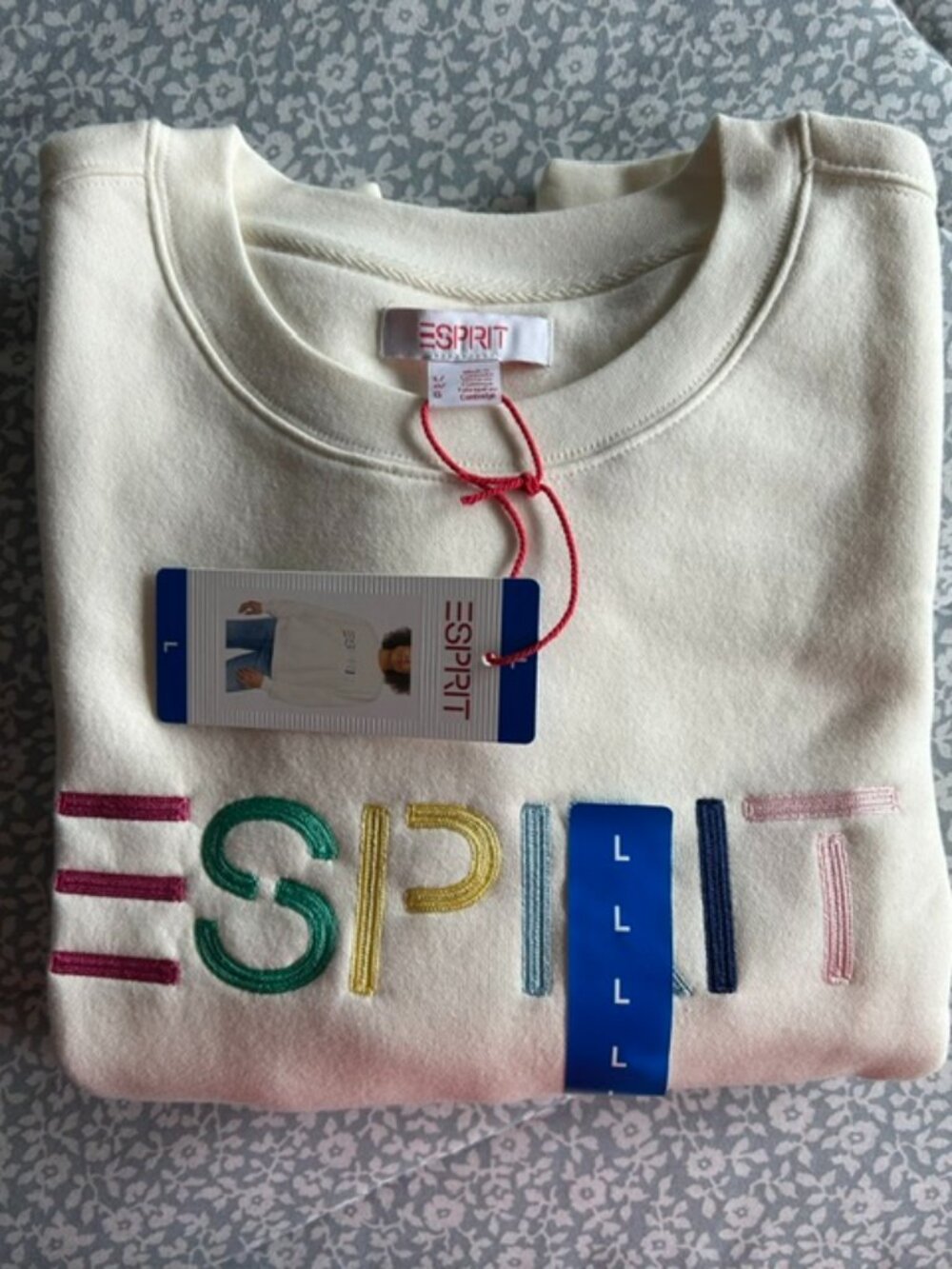 Esprit Women’s Cream Crewneck Sweatshirt with Multicolor Logo
